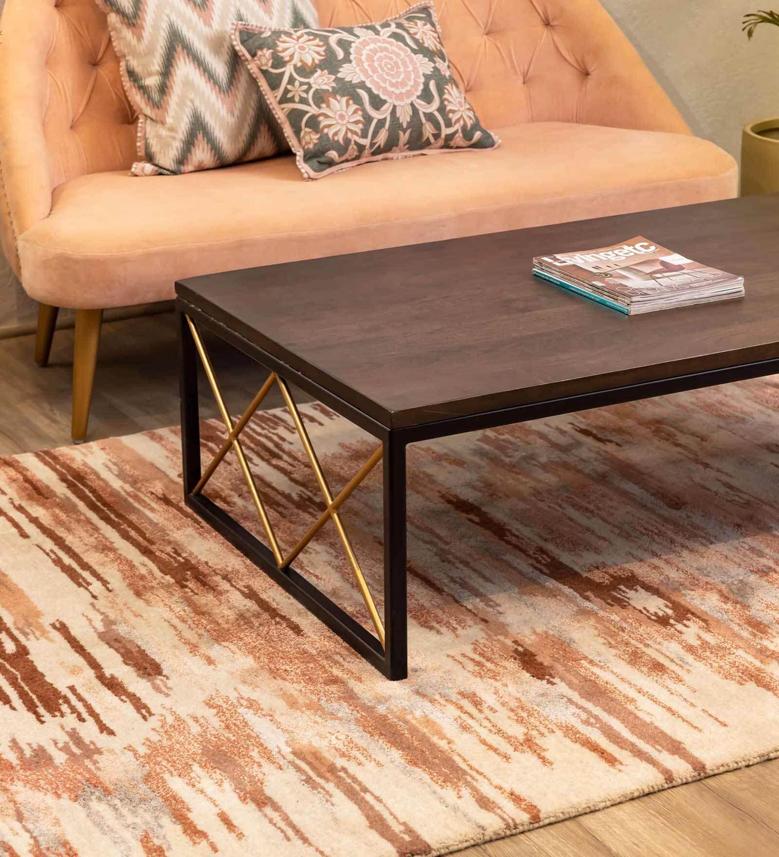 Ivory Viscose and Wool Abstract 6 ft x 9 ft Hand Tufted Carpet