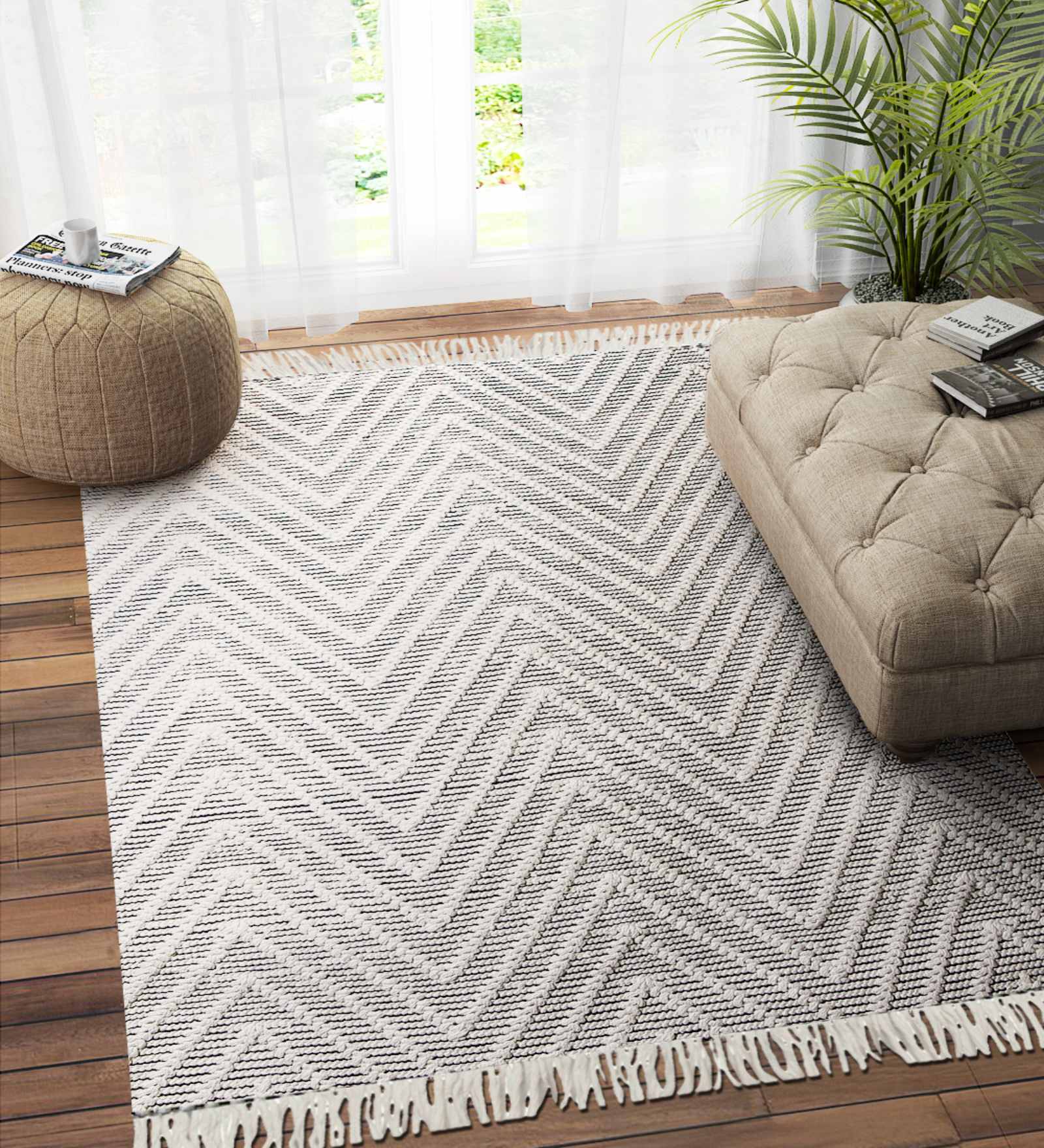 Ivory Wool 4 X 6 ft Hand Woven Dhurrie