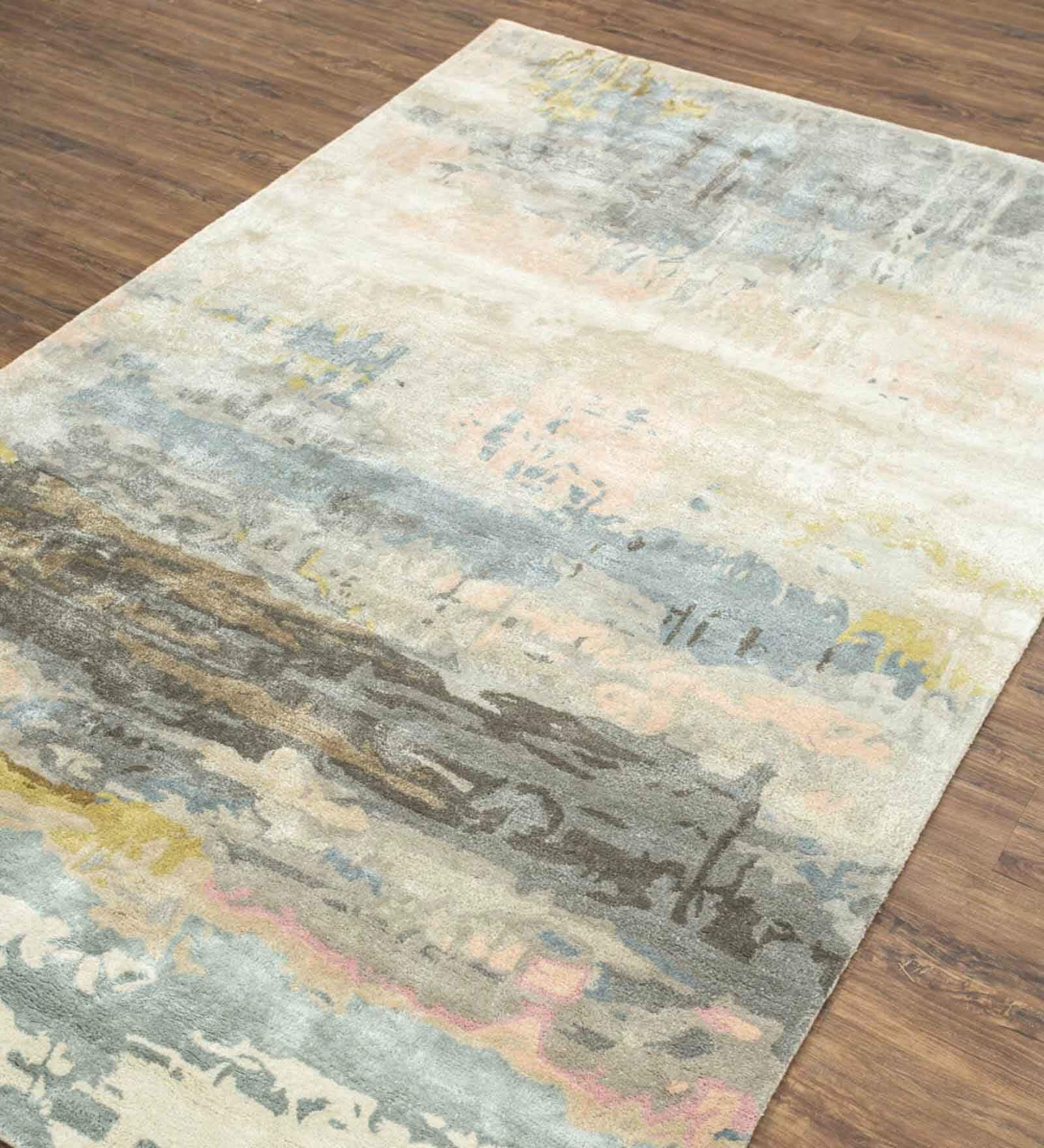 Off White Abstract Wool 5 ft x 7 ft Hand Tufted Carpet