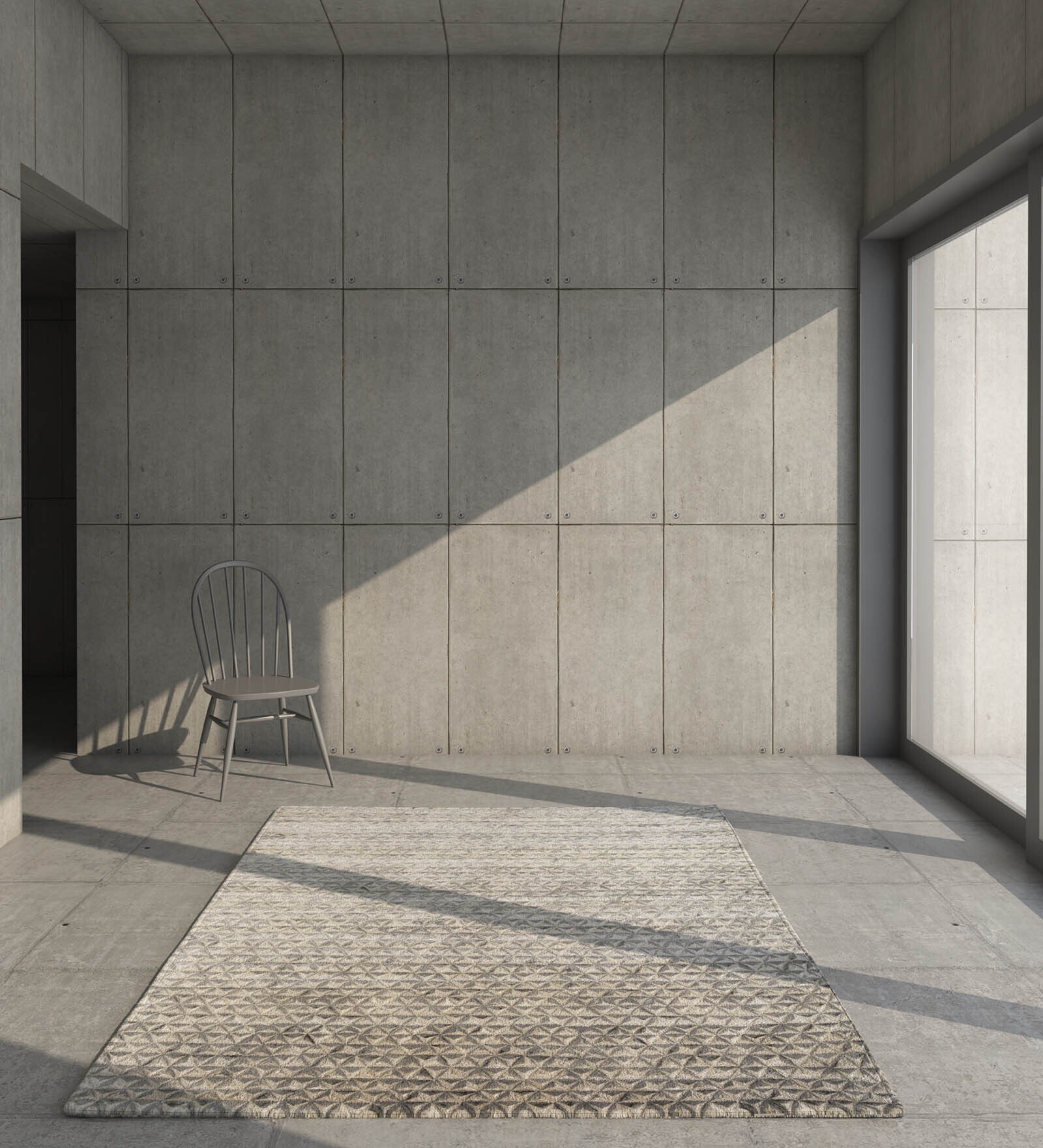 Ivory Wool Blend Geometrical 4 ft x 6 ft Hand Knotted Carpet