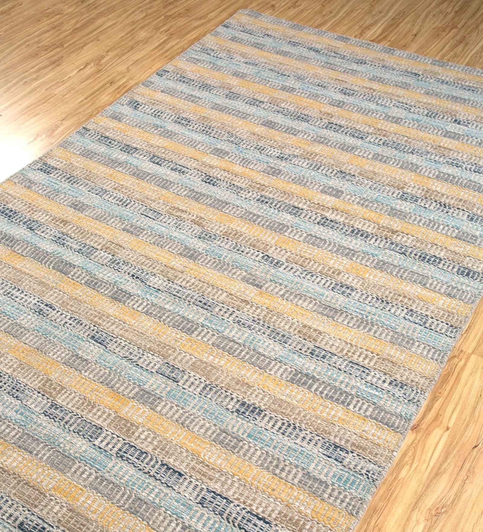 Off White Striped Wool 5 ft x 7 ft Flat Weave Dhurrie