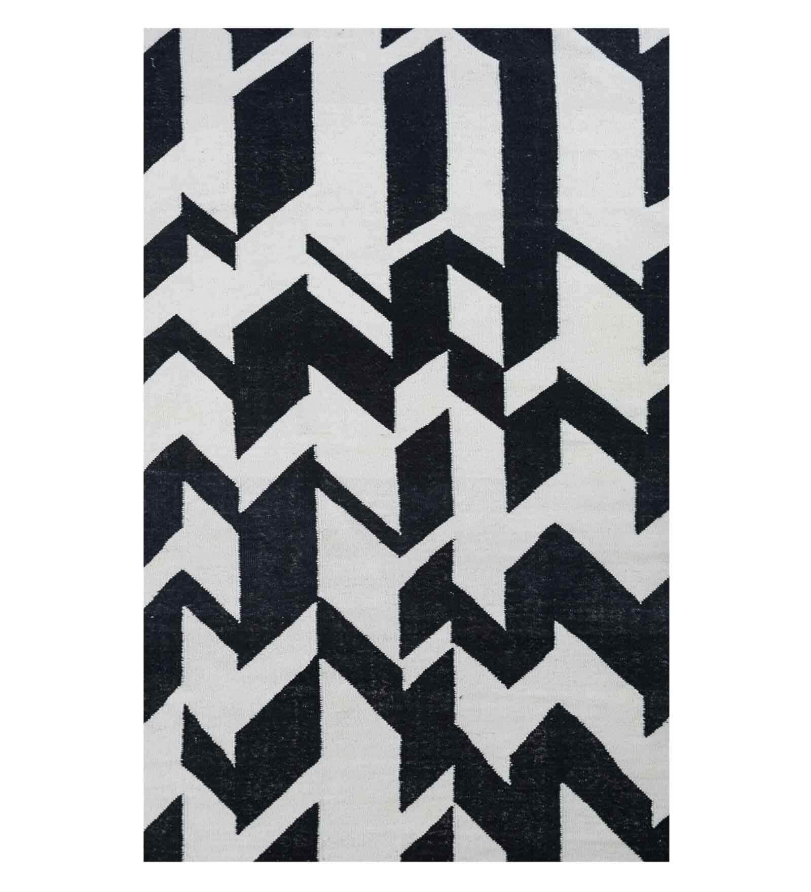 Off White Striped Wool 5 ft x 7 ft Flat Weave Dhurrie