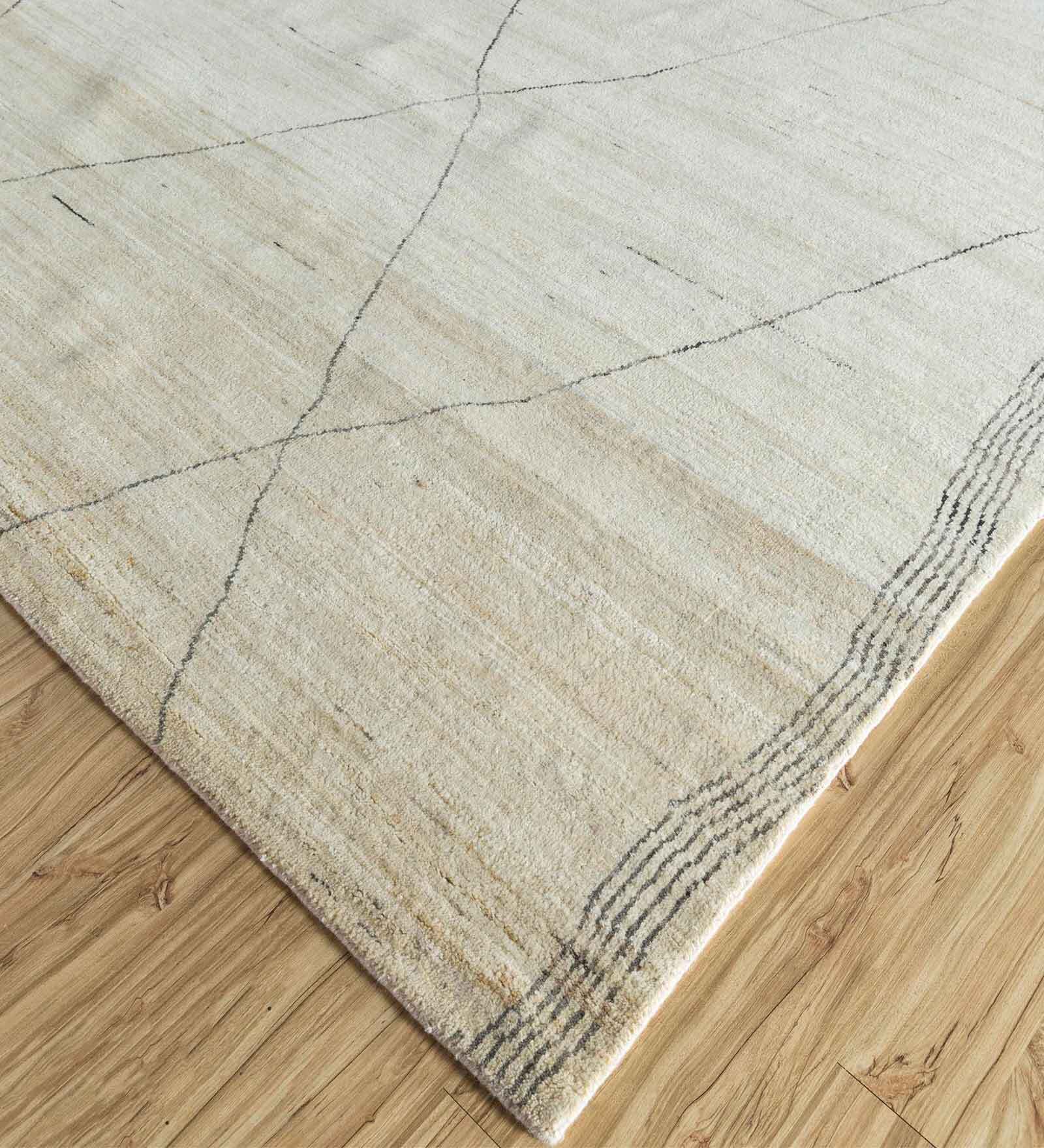 Beige Geometric Wool 8 ft x 10 ft Hand Knotted Carpet