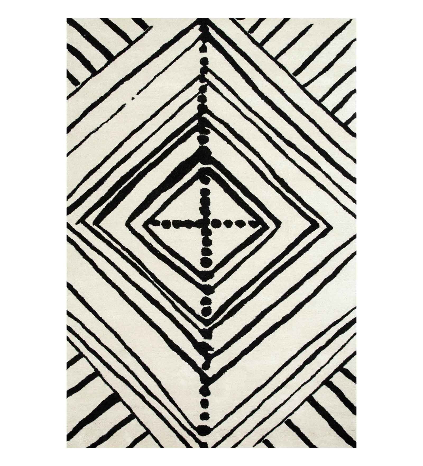 Off White Abstract Wool 5 ft x 7 ft Hand Tufted Carpet
