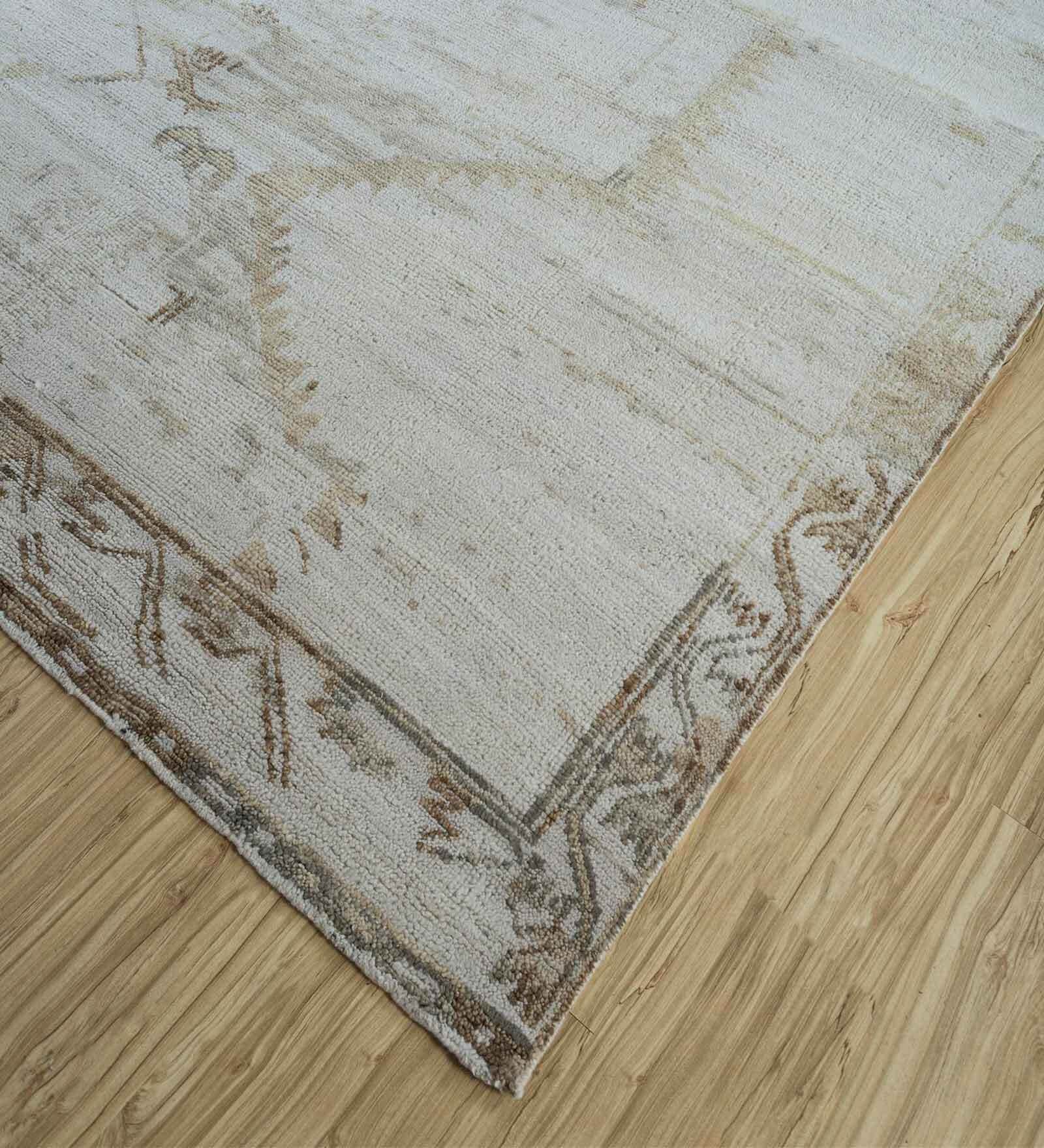 Ivory Abstract Wool 8 ft x 10 ft Hand Knotted Carpet