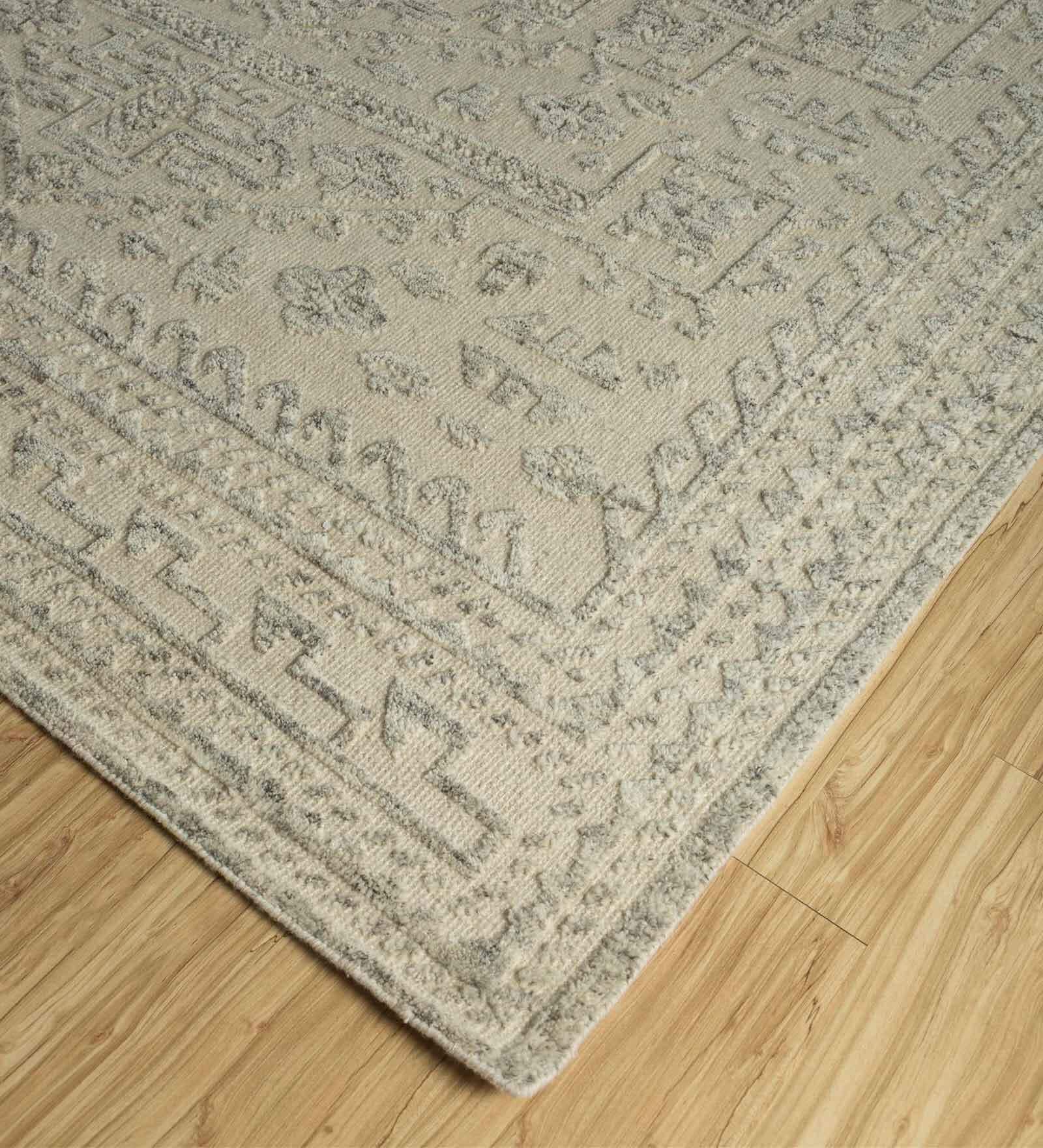 Beige Abstract Wool 9 ft x 12 ft Hand Knotted Carpet