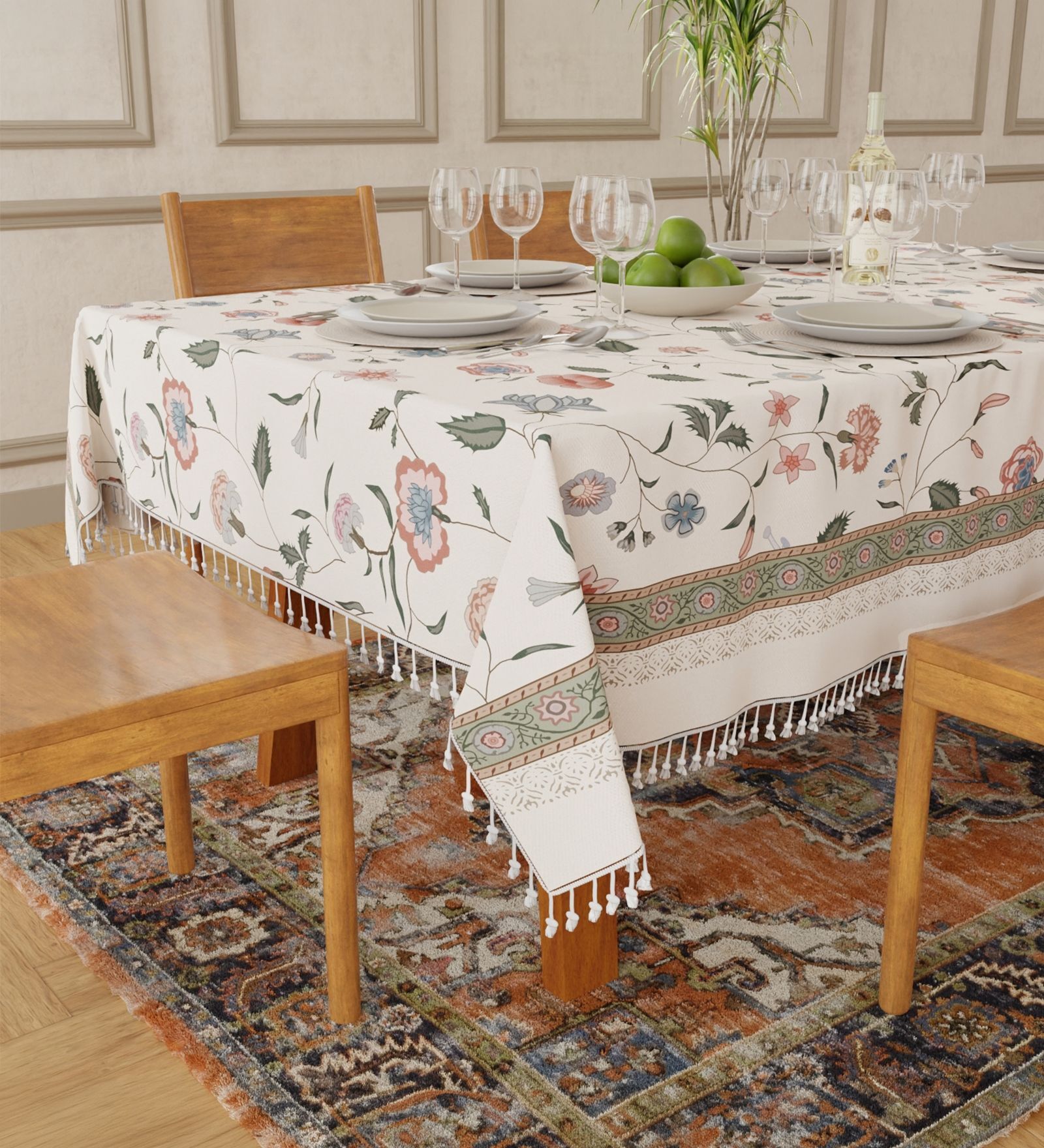 Ivyrose snow white Floral Sicilia Table Cover ( 4 Seater  )