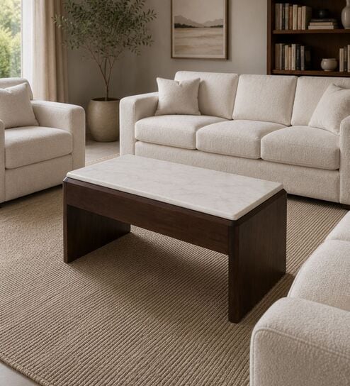 Ivana Marble Top Coffee Table In Brown Finish