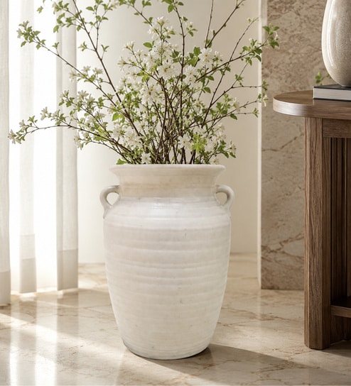 Ivoire Clair Rustic Vase with Handles Vintage Style Flower Vase
