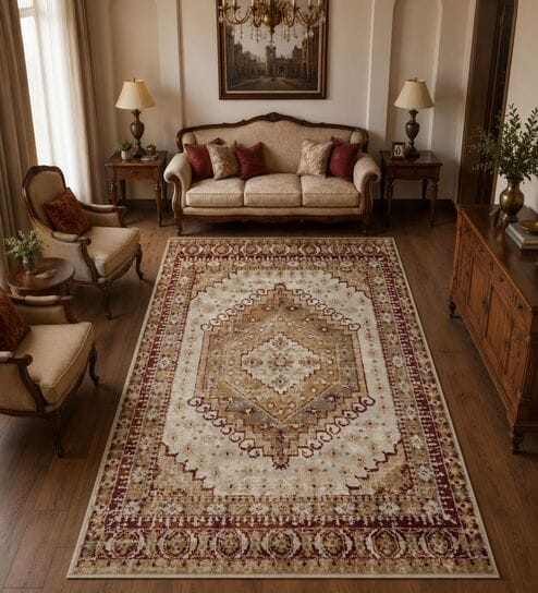 sapana carpet-mats Ivory & Mustard Traditional PP Heatset 5 x 7 Feet Machine -Made Carpet-picture-38