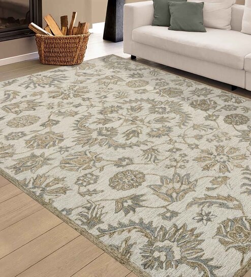 Ivory  Floral Wool 4X6  Hand-Tufted Carpet