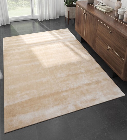 Ivory Abstract Viscose 6 ft X 9 ft Hand Tufted Rectangle Carpet