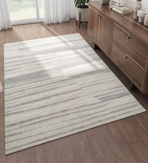 Ivory Abstract Wool 5 ft X 8 ft Hand Tufted Rectangle Carpet
