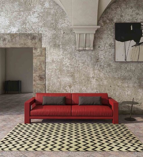 Ivory Abstract Wool 5 ft X 8 ft Hand Woven Carpet by Jaipur Rugs