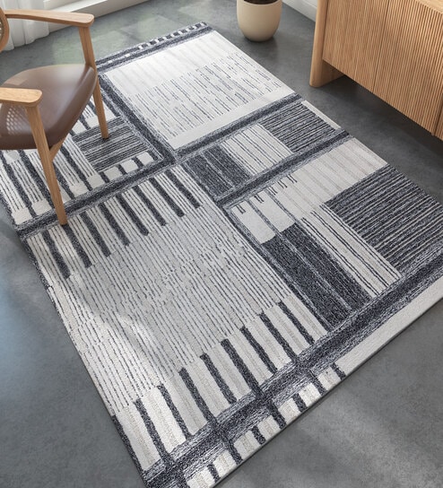 Ivory Abstract Wool 6 ft X 9 ft Hand Tufted Rectangle Carpet