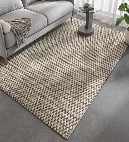Ivory Abstract Wool 6 ft X 9 ft Hand Woven Carpet