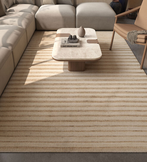 Ivory Abstract Wool 6 ft X 9 ft Hand Woven Carpet