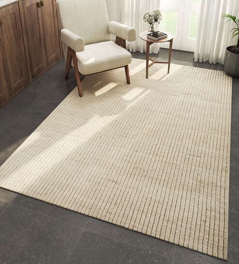 Ivory Abstract Wool 6 ft X 9 ft Hand Woven Carpet