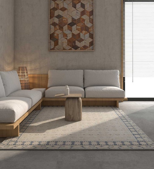 Ivory Abstract Wool 8 ft x 10 ft Hand Knptted Carpet By Jaipur Rugs