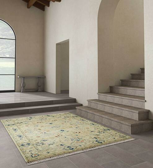 Ivory Abstract Wool 9 ft x 12 ft Hand Knotted Carpet