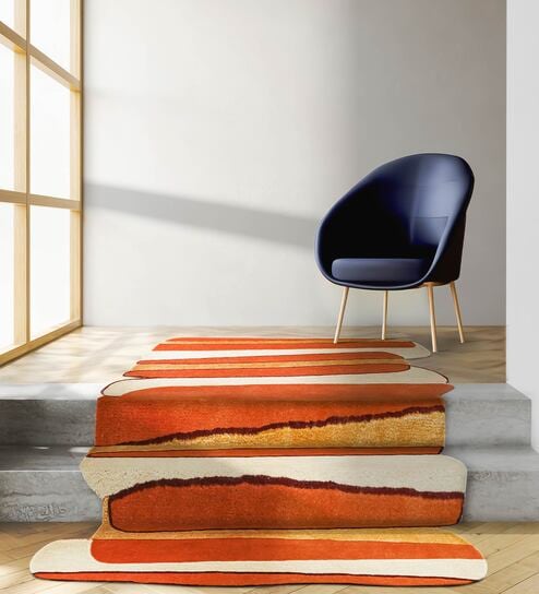 Ivory Abstract Wool and Cotton 5 ft x 8 ft Hand tufted Carpet