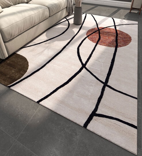 Ivory Abstract Wool and Viscose 5 ft X 8 ft Hand Tufted Rectangle Carpet