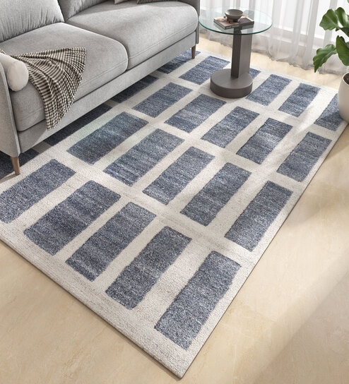 Ivory Abstract Wool and Viscose 5 ft X 8 ft Hand Tufted Carpet