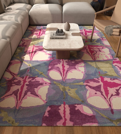 Ivory Abstract Wool and Viscose 5 ft X 8 ft Hand Tufted Rectangle Carpet