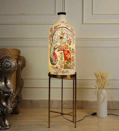 Ivory Bearer Floor Lamp with Foldable Metal Stand