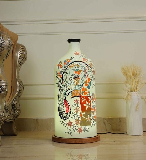 Ivory Bearer Hand Painted White Glass Shade Table Lamp