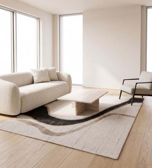 neu looms Ivory Beige Black Natural Wool 5 X 3 Feet Rectangle Carpet-picture-10