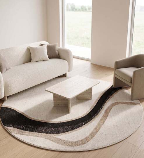 Beige Abstract Woolen 72 x 72 Inches Hand Tufted Rug