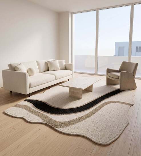 Beige Solid Woolen 72 x 108 Inches Hand Tufted Rug