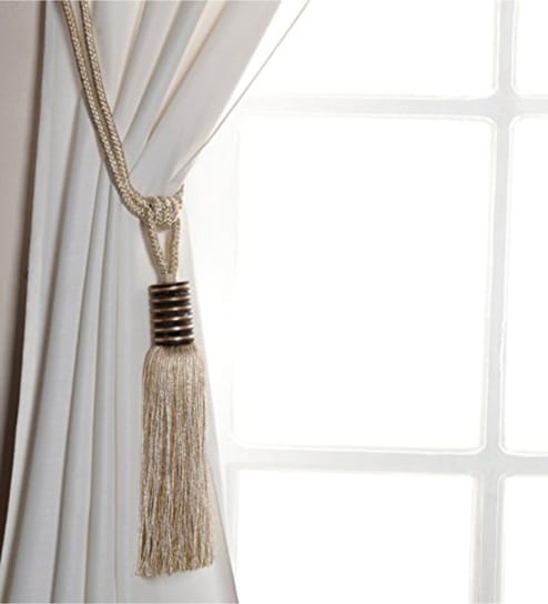 Ivory Beige Champagne Dope Dyed Yarn Set of 2 Tie Backs by Decowindow