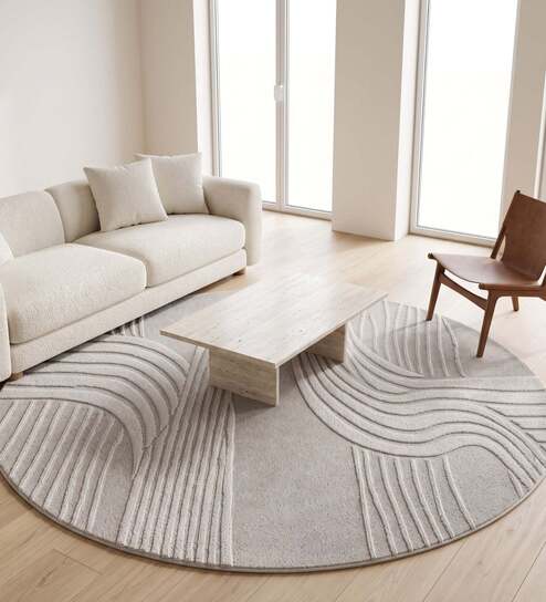 neu looms Ivory Beige Cream Wool & Silk 6 X 6 Feet Square Carpet-picture-25
