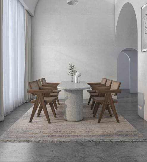 Ivory Distressed Wool 5 ft x 7 ft Hand Knotted Carpet