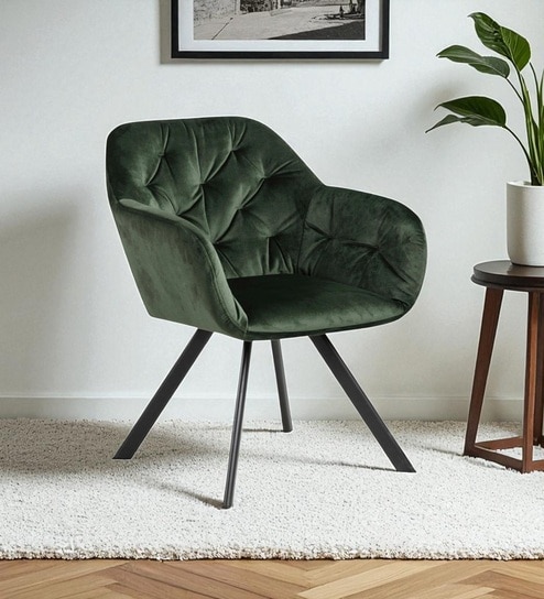 Ivory Elan Tufted Velvet Accent Chair with Curved Armrest and Black Swivel Base- Green Colour