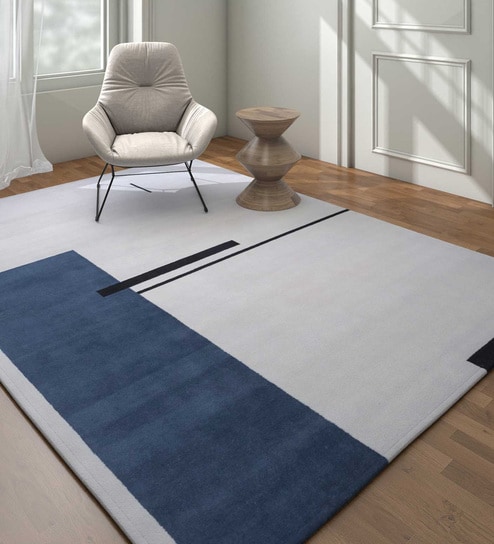 Ivory Geometric Wool 8 ft x 10 ft Hand knotted Carpet