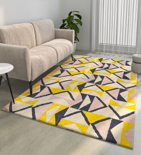 Ivory Geometrical Wool 5'6 ft X 7'6 ft Flat Weaves