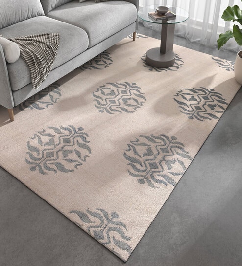 Ivory Geometrical Wool 5 ft X 8 ft Flat Weaves