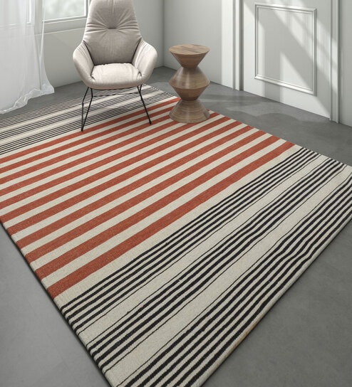 Ivory Geometrical Wool 5 ft X 8 ft Flat Weaves