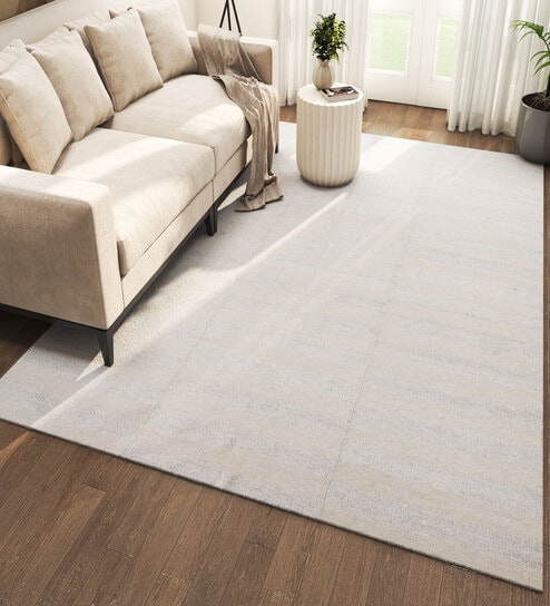 Ivory Geometrical Wool and Viscose 5 ft X 8 ft Flat Weaves