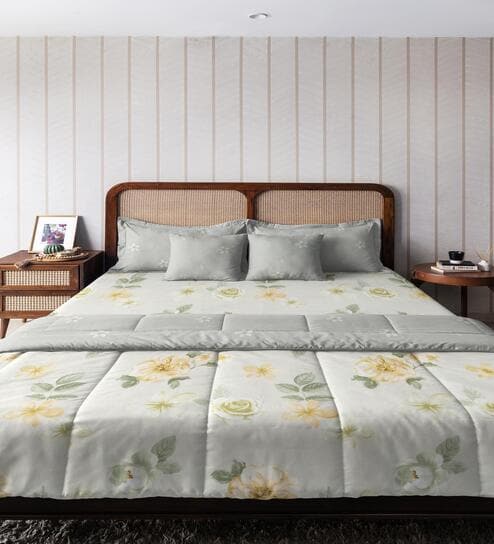 Ivory Microfiber Floral 150 GSM Double Bed Comforter