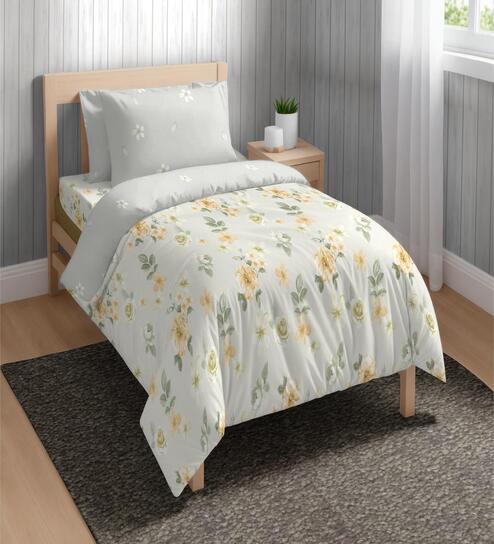 Ivory Microfiber Floral 150 GSM Single Bed Comforter