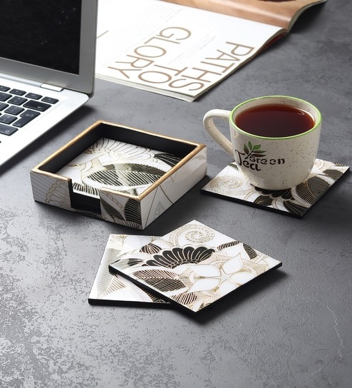 Ivory Noir Bloom Coaster Set of 6