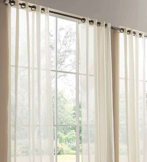 Ivory Polyester Solid 8 Ft Sheer Eyelet 2 Curtains by Deco Window