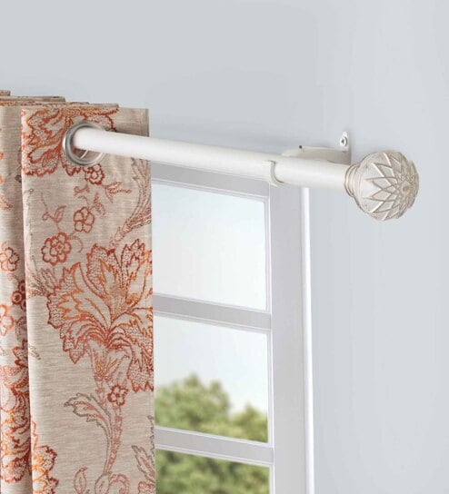 Ivory Round Striped Iron Expandable 1 Curtain Rod with Accessories ( 36 to 66 Inches)