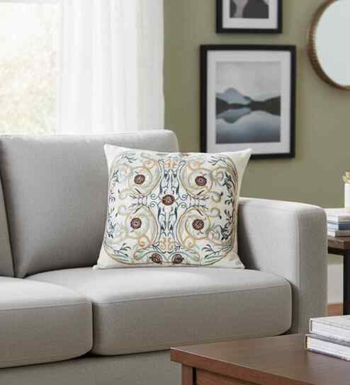 Ivory Shell 100% Linen 100% Cotton Ozaan 18X18 Inches Knitted Cushion Cover