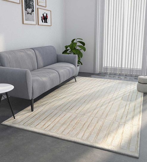 Ivory Solid Wool 8 ft x 10 ft Hand Knotted Carpet