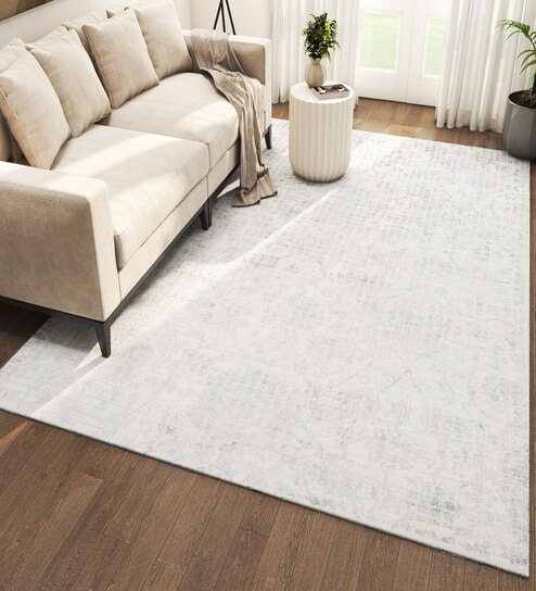 Ivory Vintage and Distressed Wool and Viscose 5 ft X 8 ft Hand Woven Rectangle Carpet